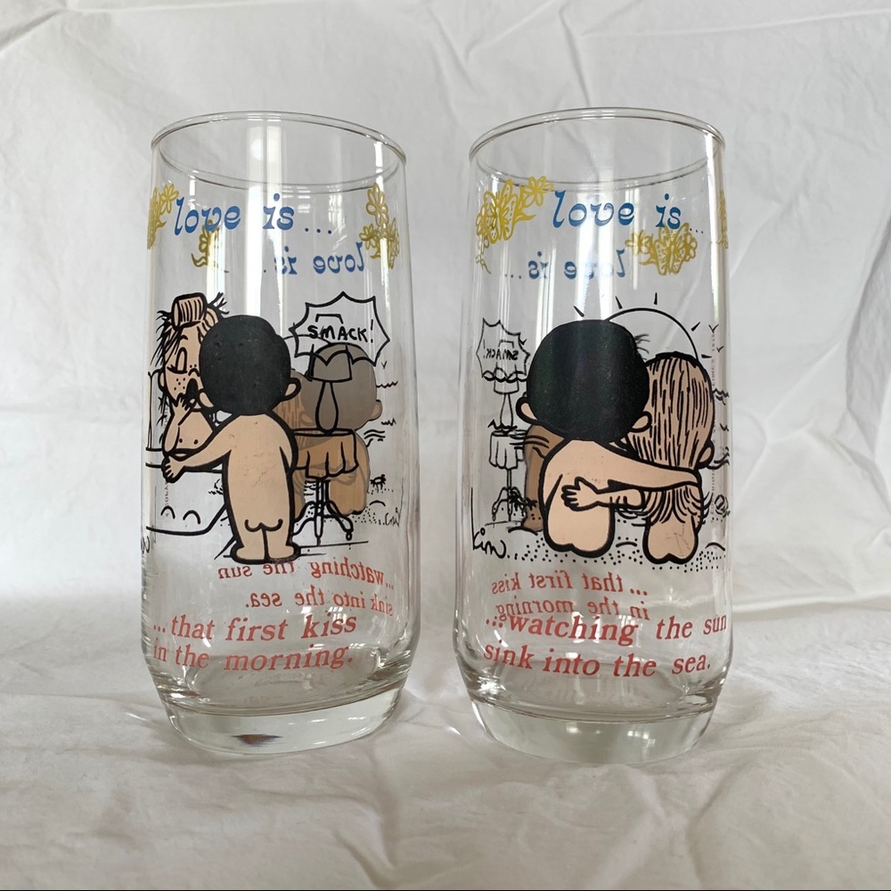 Vintage Love Is Cartoon Glass